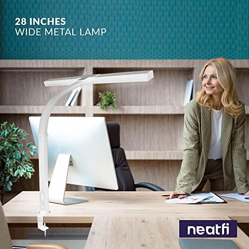 Neatfi 3000 Lumens LED Desk Lamp with Clamp | Dimmable Lamp | 5 Brightness Levels & 5 Light Modes | Memory Function | Adjustable Desk Light for Home Office, Study, Crafting & Work (28 Inches, White)