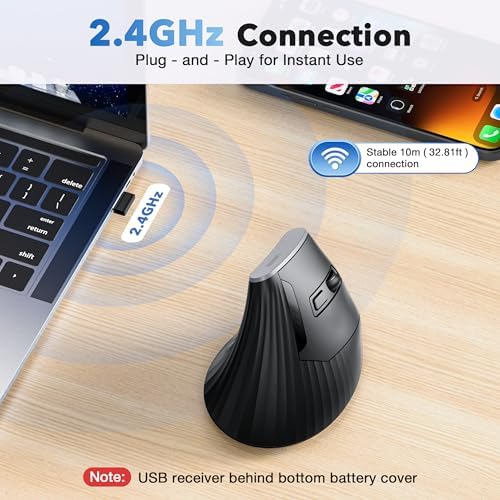 Uineer Vertical Ergonomic Wireless Mouse, 2.4GHz, 12-Month Battery Life