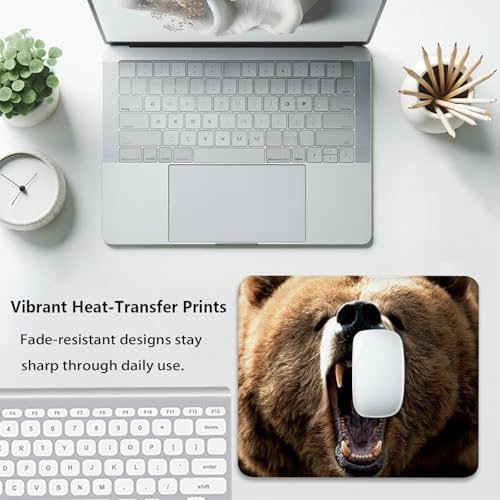 Grizzly Bear Roaring Face Mouse Pad, Wild Brown Bear Stitched Desk Mat