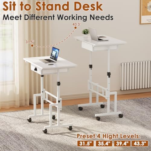 Large Adjustable Height Standing Desk With Wheel, Rolling Sit to Stand Desk