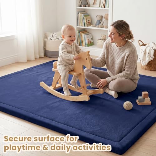 ACOMOPACK Baby Play Mat for Floor 1.3" Thick Memory Foam Play Mat 39"×59" Tummy Time Crawling with Non-slip Bottom for Living Room,Nursery,Soft Velvet Playpen Mats for Kids,Infants（Royal Blue）