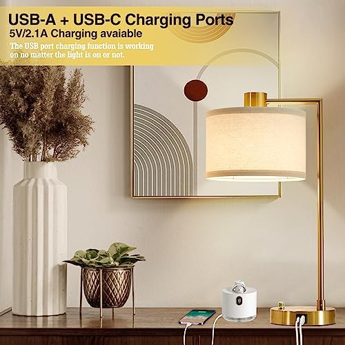 Gold Table Lamp Set of 2, Dimmable Bedside Lamps for Night Stands, USB A+C