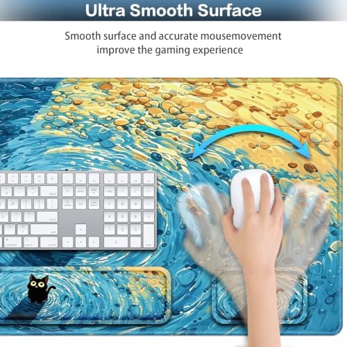 Desk Mat, Large Gaming Mouse Pad with Wrist Rest, 4in1 XXL Mousepad+Keyboard Wrist Rest+Mouse Pad Wrist Support+Cup Coaster Set Ergonomic Computer Desk Arm Wrist for Decor Home Office Women