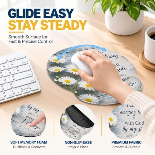 Bible Verse Daisy Ergonomic Wrist Rest Mouse Pad Set with Keyboard Cushion