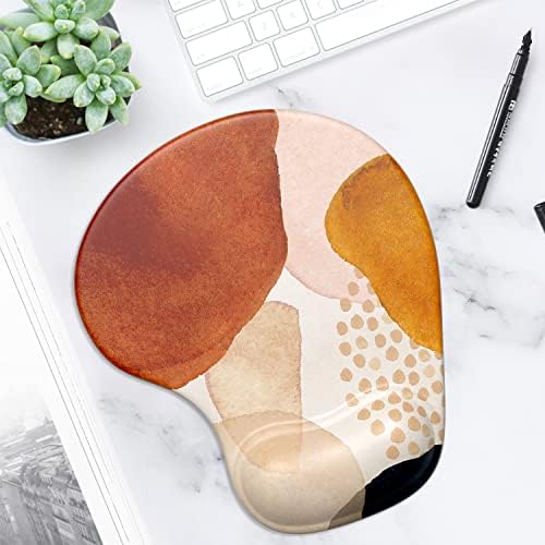 ITNRSIIET Ergonomic Mouse Pad with Gel Wrist Support Wrist Rest Smooth Surface Non-Slip PU Base Comfortable Office Supplies Pain Relief, 9.5 x 8 inches, Abstract Art Style