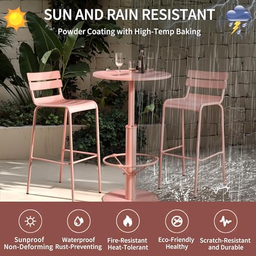 42" Tall Modern Industrial Bar Table-23.6" Dia Round Metal Top Standing Pub Cocktail Bistro Table-Indoor Outdoor Patio-Commercial Grade, Heavy Duty (Peach-Pink)