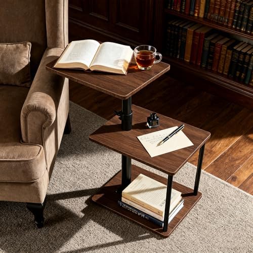 Faesun Swivel Side Table for Couch Arm, Adjustable C End Table for Recliner or Bed, Tv Trays with Storage Shelf for Small Spaces Small Nightstand Table for Living Room, Bedroom，2pc