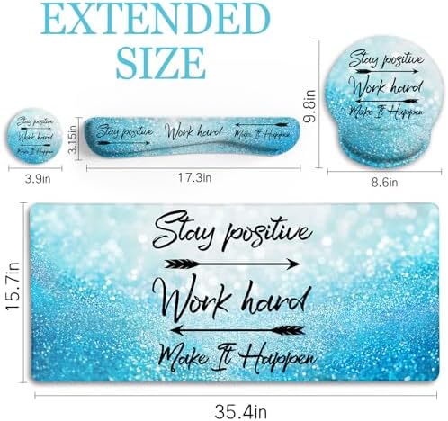LIMKRIAN Desk Mat Pad Set, Large Mouse Pad with Wrist Rest, Stay Positive