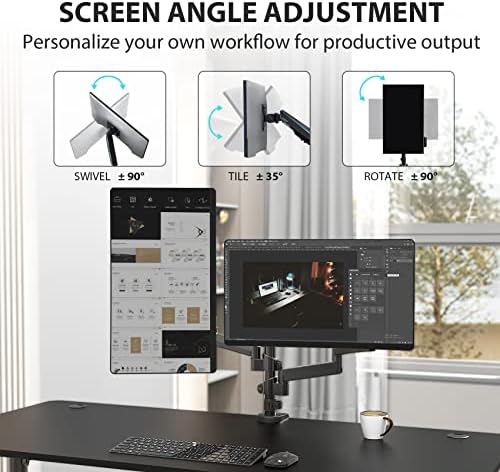 EUREKA ERGONOMIC Dual Monitor Stand, Fully Adjustable Gas Spring Double Monitor Arms for PC Computer Screen 13 to 32 inch up to 17.6 LBS W VESA 75x75mm,100x100mm C Clamp Grommet Base, Black