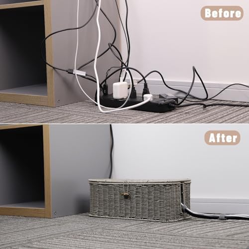 Cable Management Box, Cord Organizer with Lid & Cable Ties - Gray, L