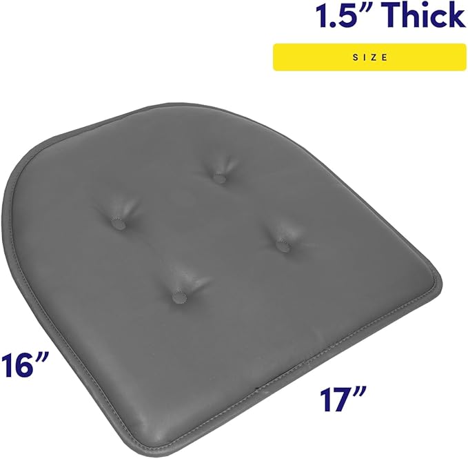 Sweet Home Collection Chair Cushion Memory Foam Pads Tufted Slip Non Skid Rubber Back U-Shaped 17" x 16" Seat Cover, 6 Pack, Faux Leather Gray