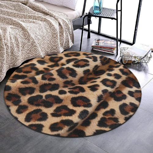 Fashion Round Area Rug Large Non Slip Carpet, Cheetah Leopard Print Unisex Home Decor Mat