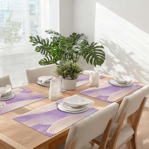 Abstract Art Pastel Hues Linen Placemats, Purple Soft and Modern Pattern Table Mats for Table Washable Heat Insulation Thick Dining Mat, Indoor/Outdoor 12X18 in 6 Pcs