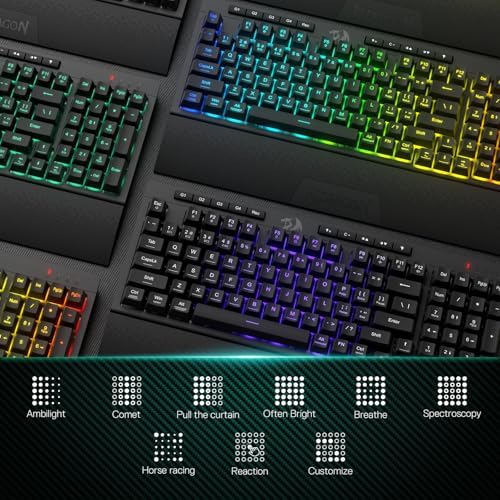 Redragon K515 PRO Shiva RGB Wireless Membrane Gaming Keyboard, 98 Keys Mechanical-Feel Keyboard w/Smooth Linear Switch, On-Board Macro & Multimedia Keys, Detachable Wrist Rest, Software Supported