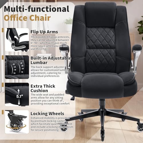 Fabric High Back Office Chair, Thick Padded Ergonomic Computer Desk Chair
