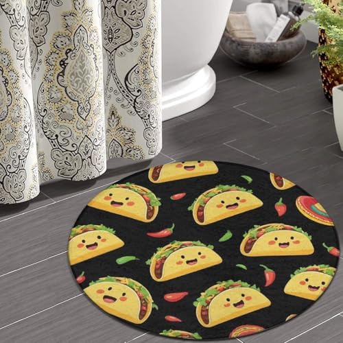 Fashion Round Area Rug Large Non Slip Carpet Unisex Home Decor Mat Cute Taco