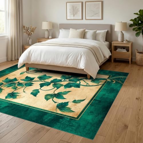 6'x9' Green Cat Cat-Inspired Vine Symmetry Ultra-Soft Area Rug