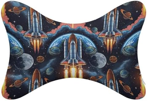 Car Neck Pillow 2 Pack Space Rocket Memory Foam Headrest for Car Seat Airplane Sleeping Office Business Trip