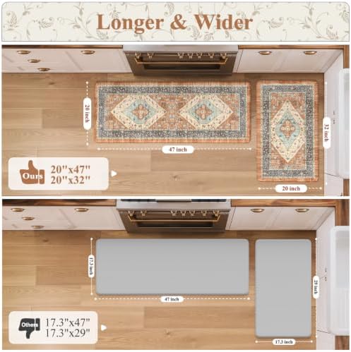 KIMODE Anti Fatigue Kitchen Mat, Boho Distressed Kitchen Rugs Fall Orange