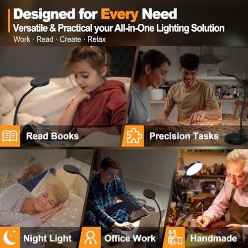 15W LED Desk Lamp with USB Charging Ports, [Button & Remote Control] Dimmable Table Lamp with 3 Color Modes, 5 Brightness Levels, 4 Timers, Flexible Reading Light for Home Office, Bedroom, Kids Study