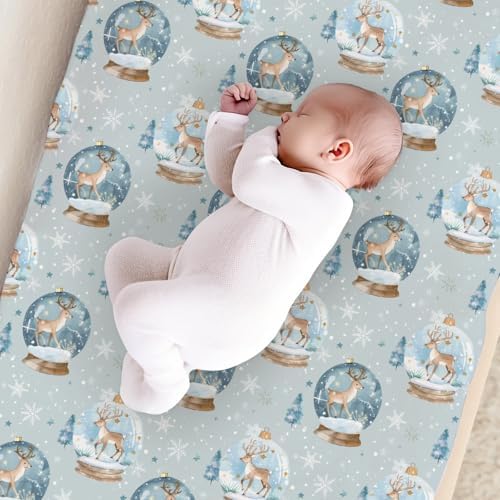 Christmas Reindeer Snowflakes Trees Winter Holiday Pattern Baby Changing Pad Cover, Unisex Christmas Nursery Diaper Changing Table Pad Mat Sheet for Boys Girls-16x32