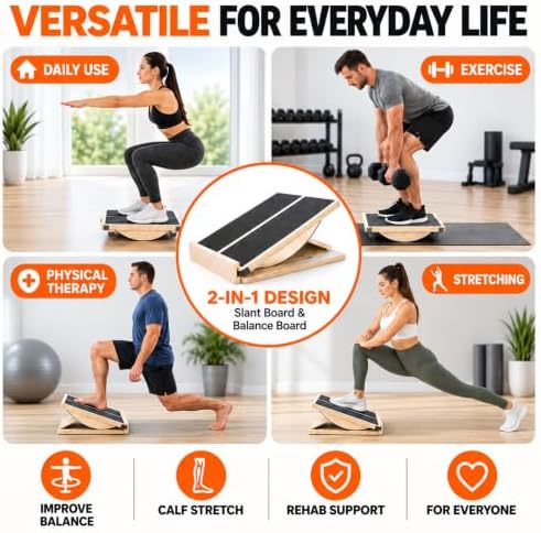 MUCITAGF 2-in-1 Slant Board for Calf Stretching & Balance Training