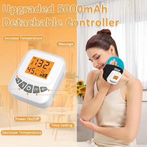 Cordless Multi Purpose Heating Pad with Massage for Muscle Joint Pain Relief, 5000mAh Battery Portable Handheld Heated Massager Pad for Neck, Face, Wrist, Hand(104℉-140℉)