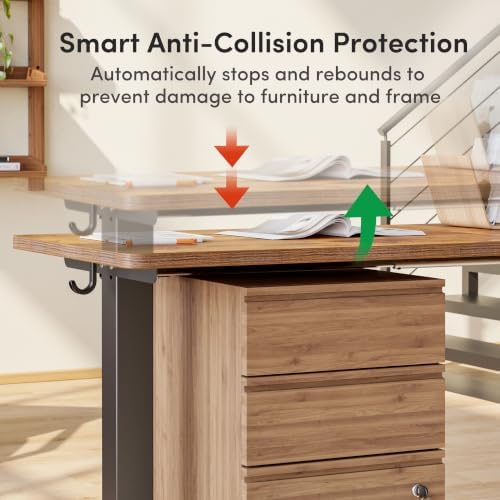 FEZIBO 63" x 55" L-Shaped Standing Desk - Adjustable Corner Desk L Shape, L-Shaped Adjustable Desk with Splice Board, L Shape Standing Desk, Rustic-Brown