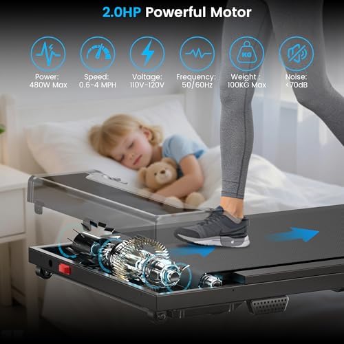 Walking Pad Treadmill for Home - Under Desk Walking and Running with Remote Control Portable Electric Machine Adjustable Slim Compact with 0.6-4.0MPH Modes Max up 265 Lbs for Home Office