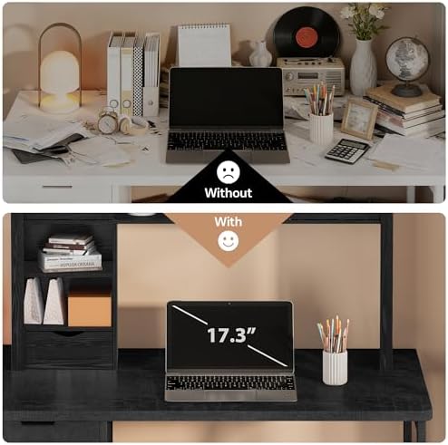 Large Desktop Bookshelf, 47.2" Desk Shelf with Sliding Barn Door