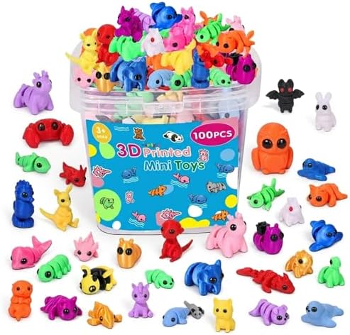 Mini 3D Printed Animal Figurines: 100 Pcs Cute Party Favor Toys for Kids, Small 3D Fidget Toys in Bulk, Party Bag Fillers, Treasure Box & Classroom Prize, Christmas Stocking Stuffers for Toddlers
