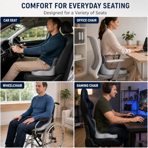 Orthopedic Seat Cushion – L-Shaped Lumbar Support Memory Foam Comfort for Long Sitting, Ergonomic Support for Office Chair, Wheelchair, Car & Travel (Black,1)