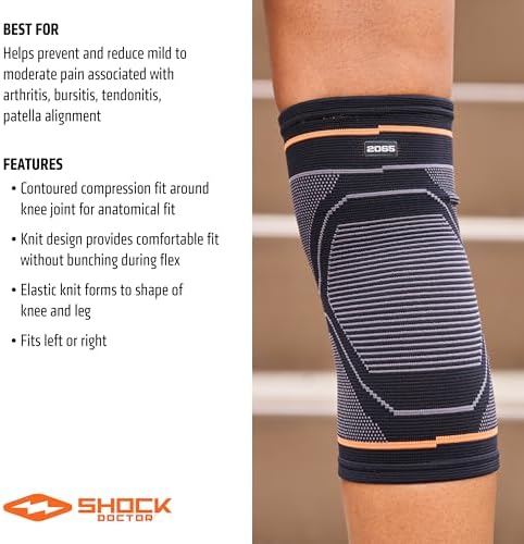 Shock Doctor Knee Compression Sleeve Support - Pain Relief for Arthritis, Tendonitis, Patella Alignment Injuries, Walking, Running, Gym - Men & Women, 1 Sleeve