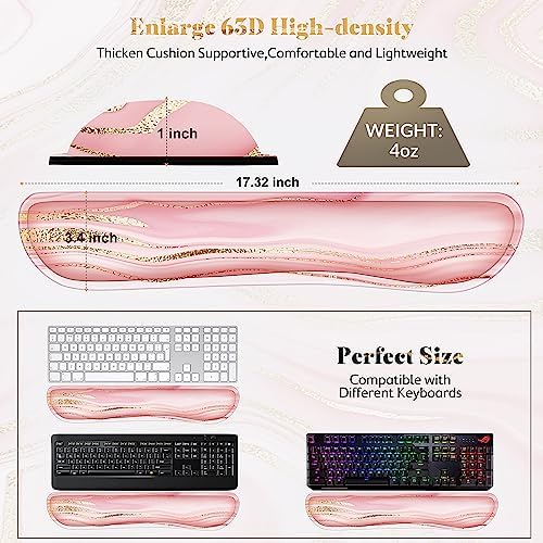 Gimars 63D High-Density Thicken Memory Foam Keyboard Wrist Rest, 17.3'' Extended Ergonomic Wrist Rest with Anti-Slip Rubber Base for Typing Pain Relief, Office, Gaming, Computer, Laptop, Pink Golden