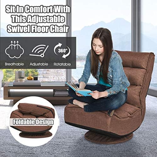 Giantex 360 Degree Swivel Floor Chair, Folding Floor Gaming Chair with 6 Positions Adjustable, Lazy Sofa Lounge Chair w/Tufted Back Support, Video Gaming Chair for Reading TV Watching (Brown)
