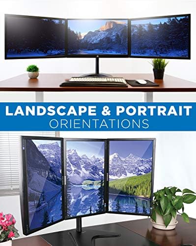 Mount-It! Triple Monitor Stand for Desk, 3 Monitor Mount Fits 19–27" Screens, Holds 15.4 lbs Each, Full Motion Triple Monitor Arm with Tilt Swivel Rotate, VESA 75x75, 100x100, Stable Freestanding Base