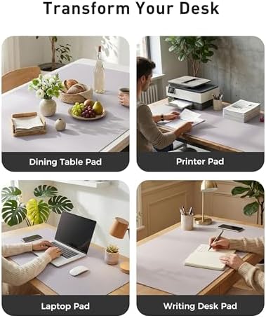 Aothia Faux Leather Desk Mat - Large Mouse Pad, Non-Slip PU Leather Blotter, Waterproof Writing Surface for Office and Home (Smoky Lavender, 63" x 24")