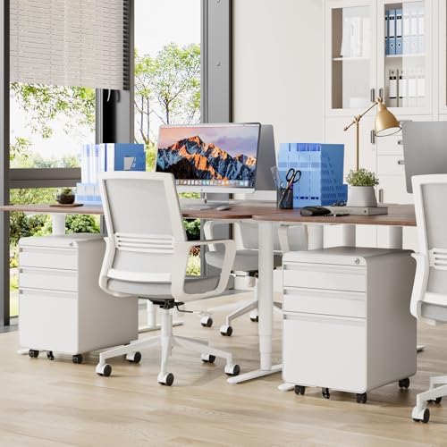 Dripex 3 Drawer Metal Rolling File Cabinet Under Desk Filing Cabinet White