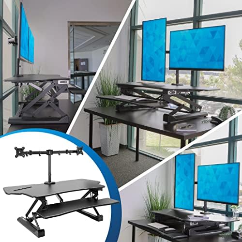 Mount-It! Electric Standing Desk Converter with Dual Monitor Arm, Stand Up Desk Riser X-Large 47.2" Wide, Electric Desk Riser with Mount for 2 Screens (Max 32"), Desktop with Keyboard Tray, USB, Black
