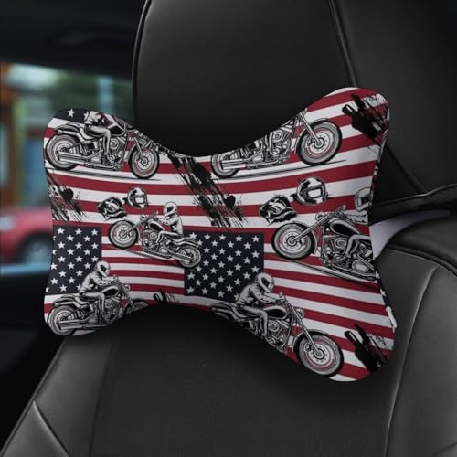 2 Pcs Comfortable Car Neck Pillow Dirt Bike Motocross American Flag Memory Foam Headrest Cushion for Car Airplane Office Sleeping