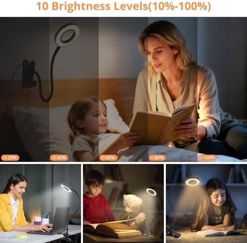 Woputne Desk Lamp Clip on Light for Bed Book Reading (Black)