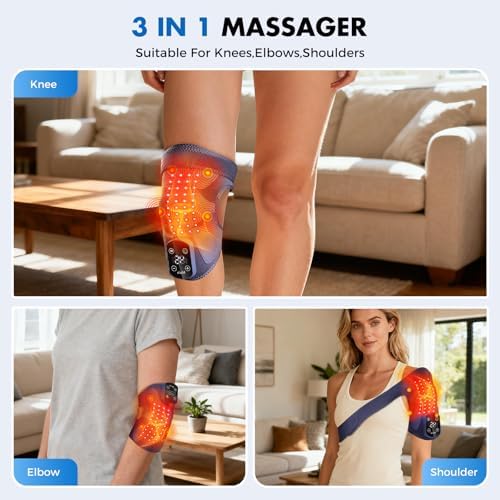 Red Light Therapy & Vibration Massage Knee Brace: Wireless Rechargeable, with 660nm&850nm Light & Heating Function – Relief for Knee, Joint, Elbow & Shoulder Pain, Promotes Faster Recovery(Blue)