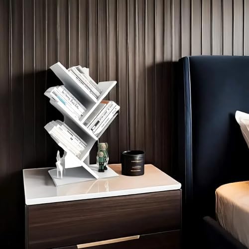 Small Bookshelf for Desk Decor, 5-Tier White Wood desktop bookshelf