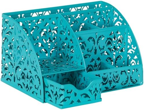 EasyPAG Desk Organizer and Pen Holder for Desk, Mesh Office Supplies Storage Caddy with Drawer for Small Space, Desktop Organizer for Home Office, Dark Teal