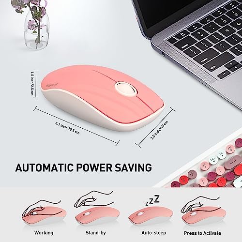 Cute Wireless Keyboard Mouse Combo,Colorful Round Keys,for Long Nails,Pink