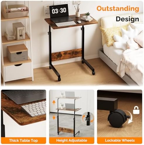 FCH Portable Computer Workstation, Standing Desk Adjustable Height, Small Computer Desk w/Rolling, Sit Stand Laptop Desk TV Tray for Bed Sofa Hospital Reading Eating, Rustic Brown, 23.6"