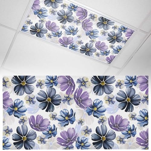 Ombre Purple Flower Magnetic Fluorescent Light Covers for Ceiling Lights 2 x 4 Feet,Watercolor Blue Green Country Floral Office Classroom Kitchen Drop Ceiling Light Covers Filters Shade Panel 1 Pack