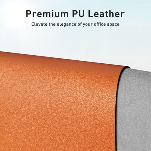 Aothia Faux Leather Desk Mat - Large Mouse Pad, Non-Slip PU Leather Blotter, Waterproof Writing Surface for Office and Home (Hermes Orange, 55" x 17")
