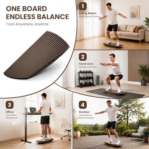 Wooden Balance Board 440Lbs Anti-Fatigue Standing Desk Pad Rocker Trainer -