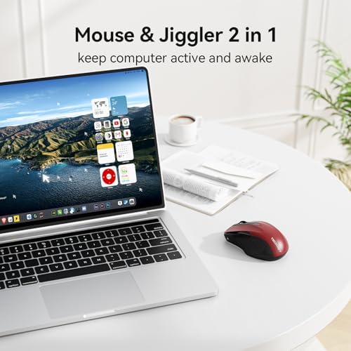 TECKNET Rechargeable Jiggler Wireless Mouse, Dual-Mode Connectivity, Red